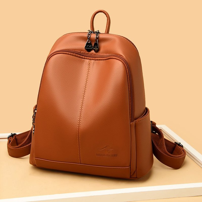 Leather Backpack Vintage - 韓国製ソフトPUレザー大容量トラベルバックパック、レディースファッションヴィンテージショルダーバッグ、盗難防止ノートパソコンスクールバッグ