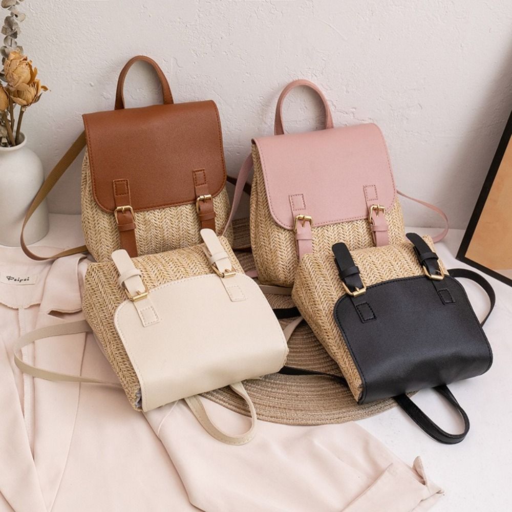 トレンド PU レザー ストロー バックパック レトロ デザ - Leather Backpack Vintage のレビューと価格