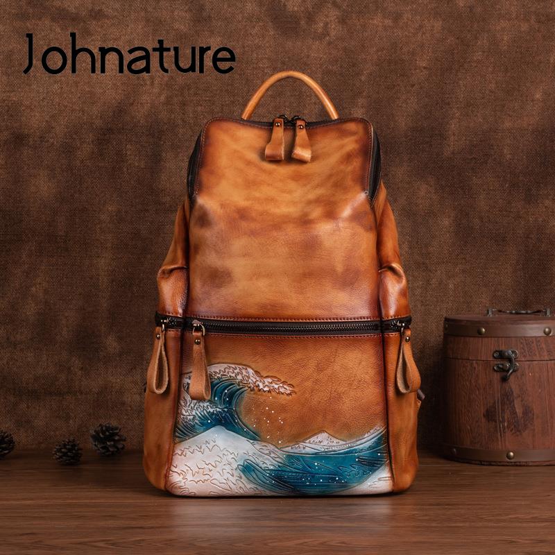 Johnature 本革女性バックパック大容量アウトドア旅行 - Leather Backpack Vintage のレビューと価格