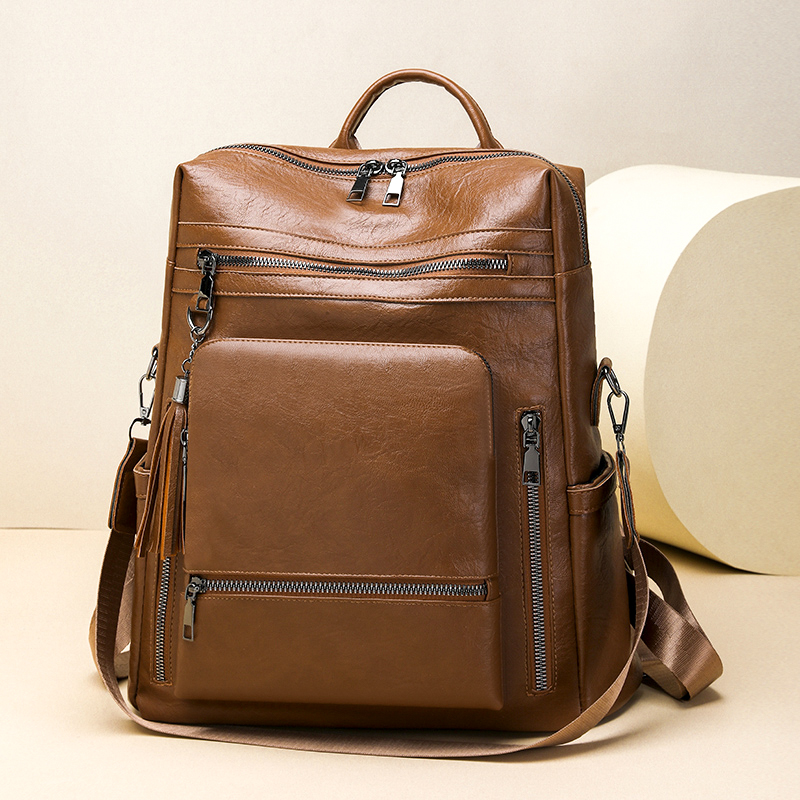 ヴィンテージレザー風バックパックセット、多機能ソリッドカラー - Leather Backpack Vintage のレビューと価格